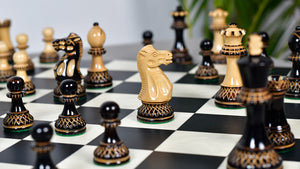The Parker Staunton Series Lacquered Chess Pieces in Burnt Boxwood & Natural Boxwood - 3.9" King