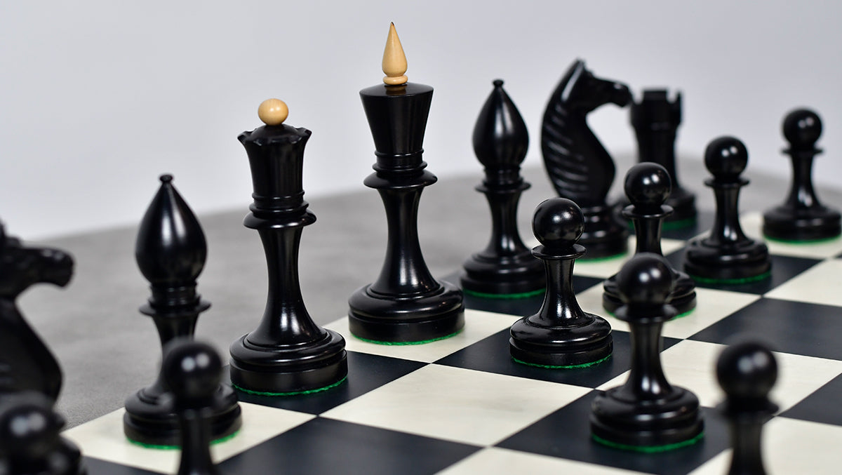 The Repro of Averbakh 1949 Moscow Chess Championship Chess Pieces in Ebonized & Boxwood 4.20 inch King - 1130 Grams Weight