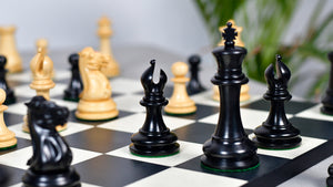 1849 Original Staunton Pattern Wooden Heavy Chess Pieces in Ebony / Boxwood with King Side Stamping - 3.75" King