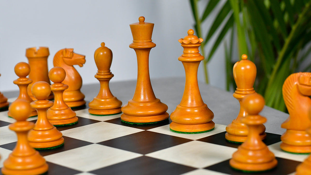 Reproduced B & Co 1860s Antique Chess Pieces in Ebony / Antiqued Box wood - 3.9" King