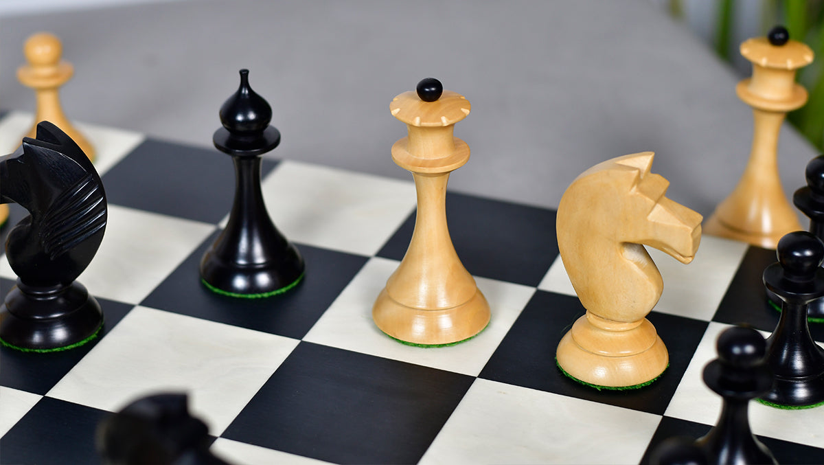1950s' Soviet (Russian) Latvian (Queen's Gambit Series) Chess Pieces in Ebonized Boxwood & Natural Boxwood - 4.1" King