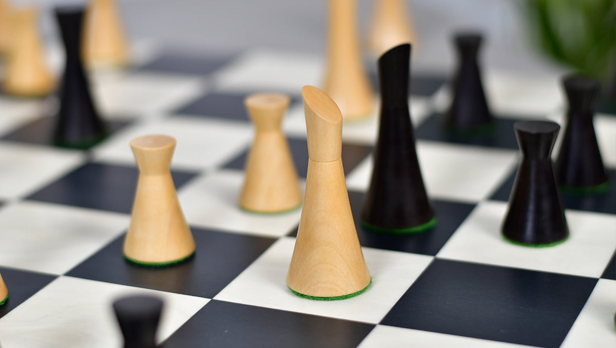Minimalist Series Midnight Contemporary Chess Pieces in Ebonized Boxwood & Box Wood - 3.4" King