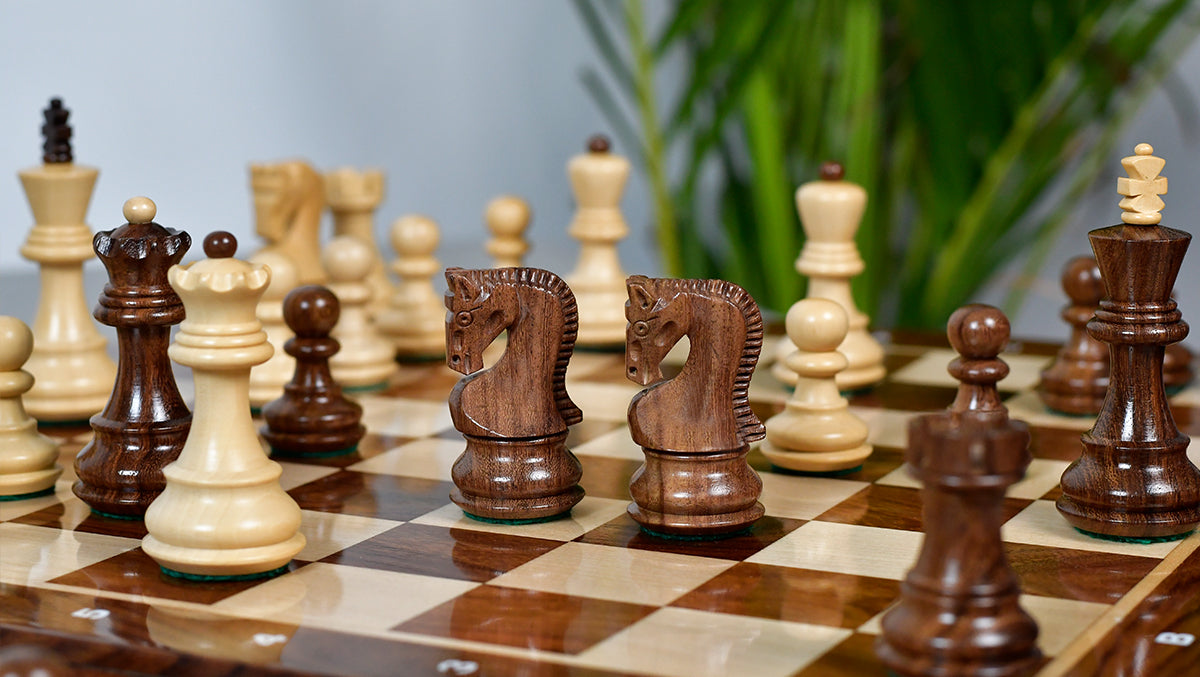 Traditional Russian Zagreb Wooden Chess Pieces in Sheesham & Natural Boxwood - 3.1" King