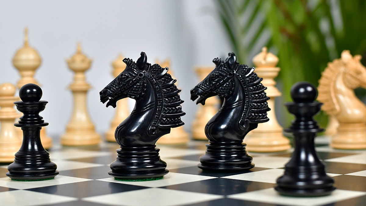 The Sikh Empire Series Triple Weighted Wooden Handmade Chess Pieces in Genuine Ebony Wood and Indian Boxwood - 4.5" King with Extra Queens