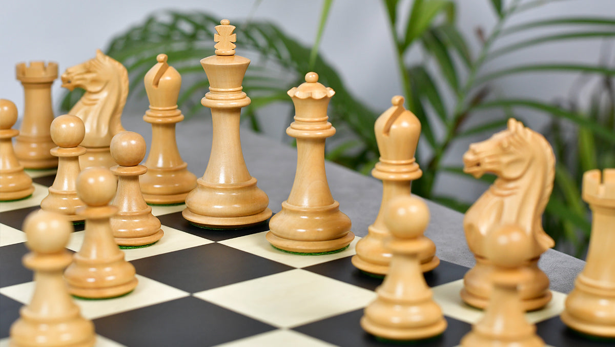 The 4 Inch Supreme Series (The Queen’s Gambit) Staunton Weighted Chess Pieces in Black Ebonized Wood & Boxwood - 1100 grams