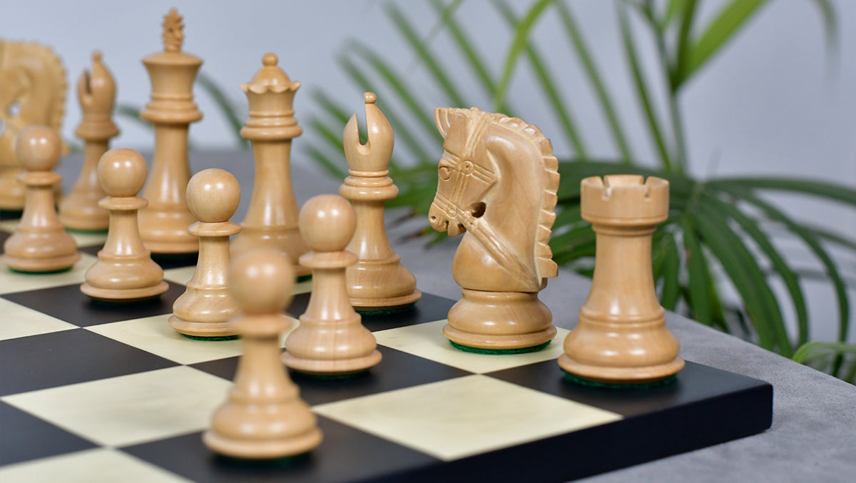 3.58" Bridle Series Wooden Chess Pieces in Ebony & Box Wood - 1200 Grams