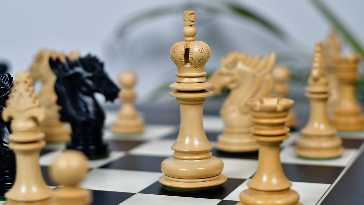 The Dragon Knight Series Wooden Chess Pieces Carved in Ebony / Boxwood - 4.7" King