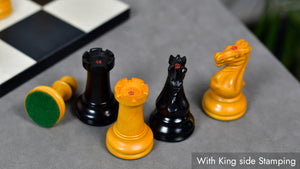 1900s' Marshall Staunton Pattern Chess Pieces in Ebony / Antiqued Boxwood with King Side Stamping - 3.75" King