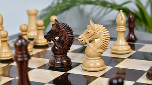 American Bridle Triple-Weighted Chess Pieces with Extra Queen - Handcrafted in Rosewood & Boxwood 4.2" King