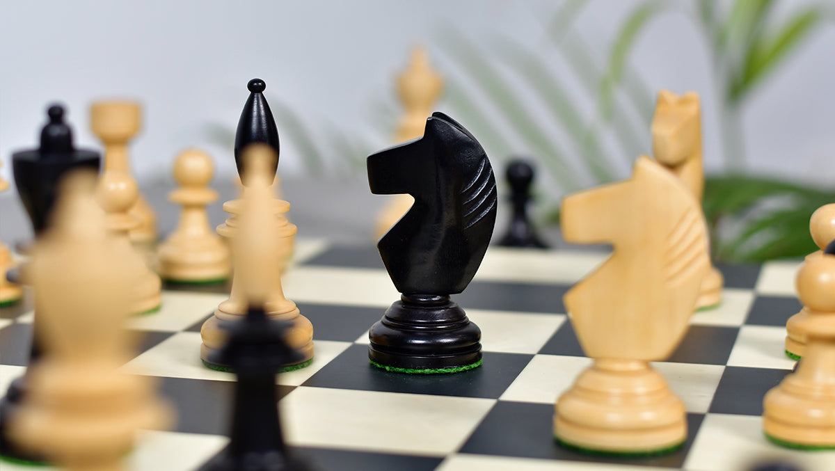3.9" Hungarian Chess Pieces in Ebonized Boxwood & Natural Boxwood - 1300 Grams
