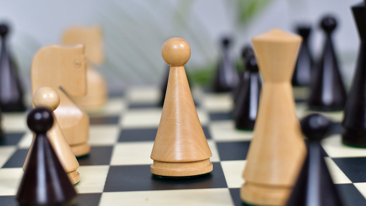 4.09" Classic Series Cone Shaped Chess Pieces in Ebonized Boxwood & Natural Boxwood - 940 Grams
