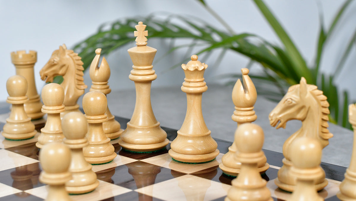 Derby Knight Staunton Weighted Chess Pieces in Rosewood & Boxwood - 4.1" King