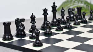 1880s-90s Circa Lasker Staunton Pattern Antique Chess Pieces in Ebony / Boxwood with King Side Stamping - 3.75" King