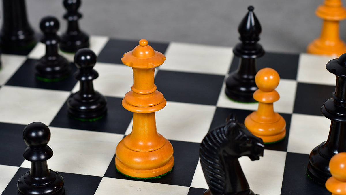 19th Century Antique Austrian Series Chess Pieces in Ebonized Boxwood & Antiqued Boxwood - 4.27" King - Colllector Chess