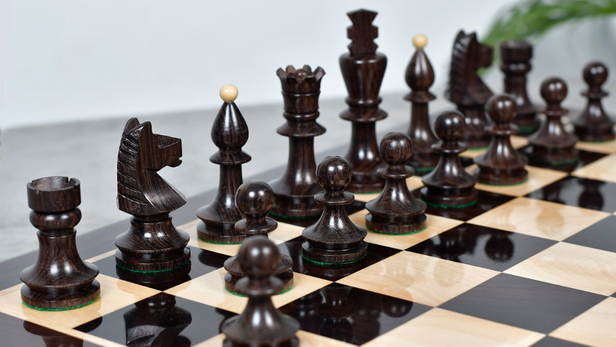 Romanian-Hungarian National Tournament Weighted Chess Pieces in Indian Rosewood & Natural Boxwood - 3.8" King