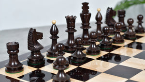 Romanian-Hungarian National Tournament Weighted Chess Pieces in Indian Rosewood & Natural Boxwood - 3.8" King