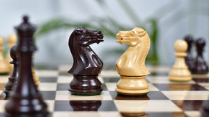4.0" Desert Gold Staunton Series Wooden Chess Pieces in Rosewood & Box Wood - 1300 Grams
