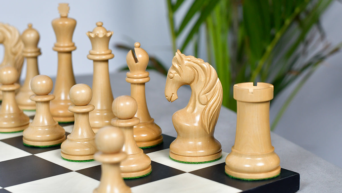 Reproduced 1963-1966 Piatigorsky Cup Chess Pieces in Ebony / Boxwood - 4.2" King