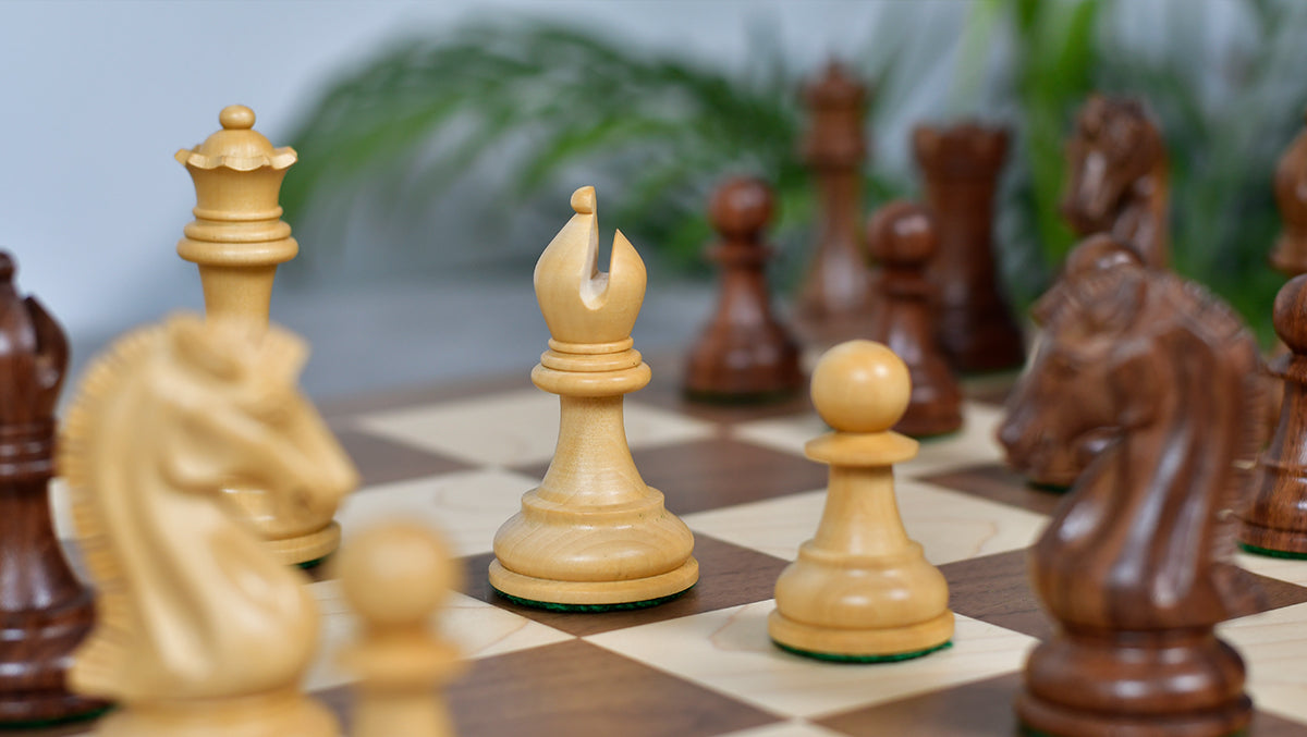 Craftsman Knight Staunton Chess Pieces in Sheesham Wood & Boxwood - 3.9" King - Best Seller