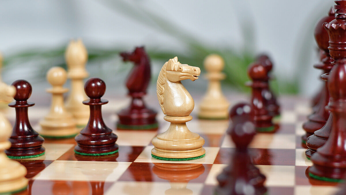 Reproduced 3.5" King Size William Hamlett Wooden Chess Pieces in Bud Rosewood / Boxwood