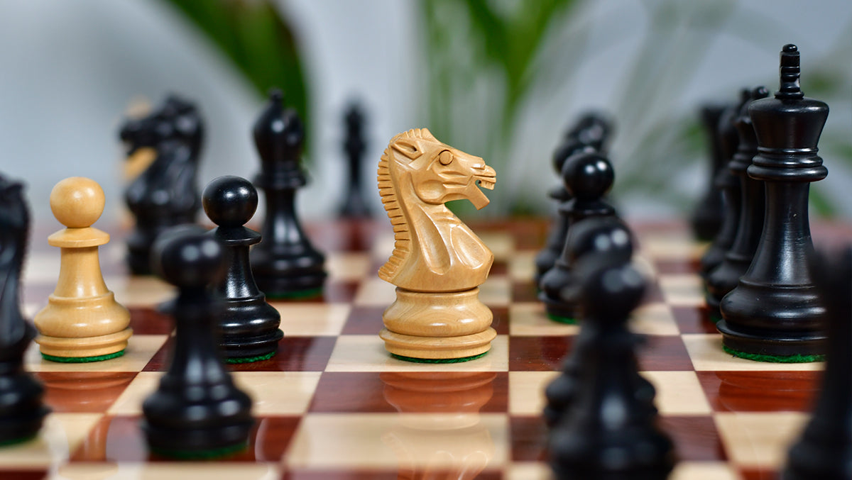 Laughing Knight Staunton Series Chess Pieces in Ebonized & Boxwood - 3.0" King