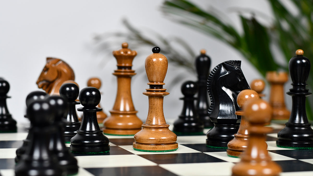 1950s' Fischer Dubrovnik Weighted Chess Pieces Set in Genuine Ebony Wood / Distressed Antique Wood - 4.25" King Size