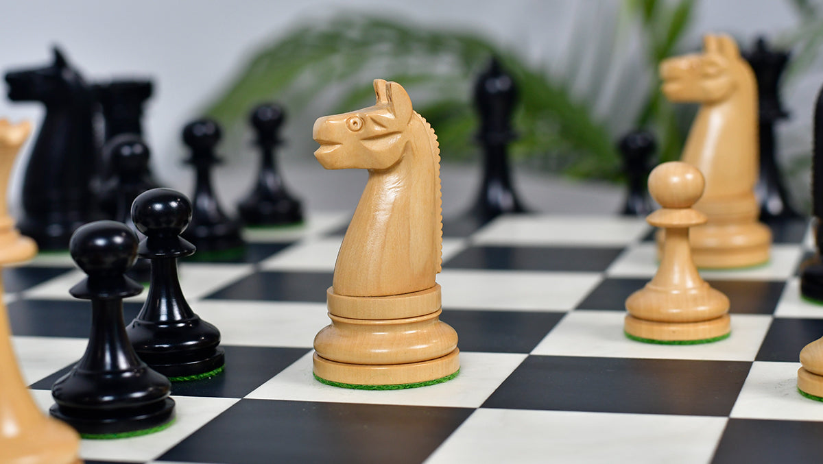 1900s' American Chess Company Reproduction Tournament Chess Set - In Ebony & Boxwood 3.8" King