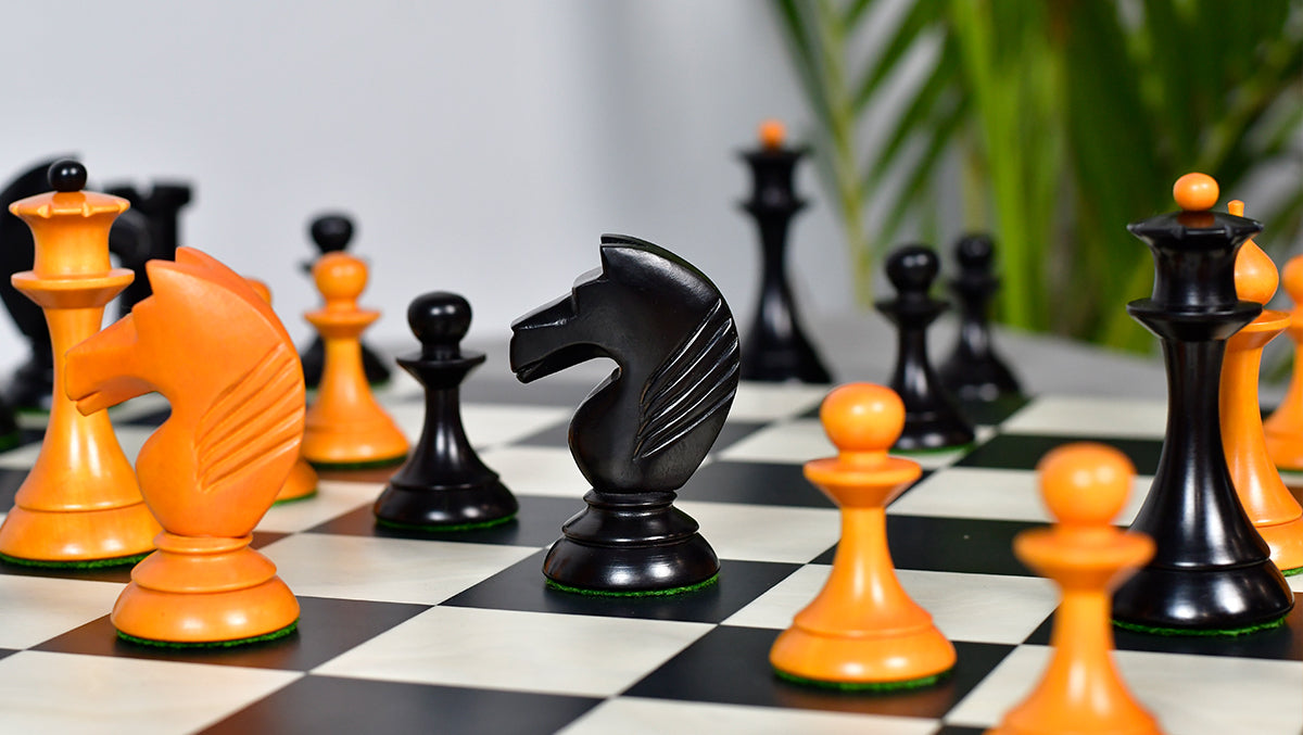 1950s' Soviet (Russian) Latvian Chess Pieces in Ebonized Boxwood / Antiqued Boxwood - 4.1" King Weight 1050 - grams