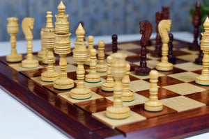 Lotus Series Blood Red Pipe Shaped Chess Pieces in Bud Rose & Box Wood - 6.14" King