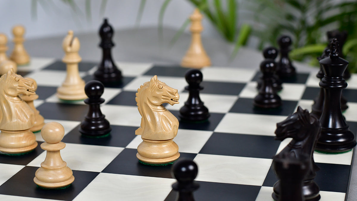 Fierce Knight (Queens's Gambit Series) Staunton Wooden Chess Pieces in Indian Ebonized Wood & Box Wood - 3.5" King