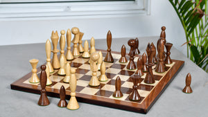 1958 ANRI Space Age Chess Pieces by Arthur Elliott in Sheesham & Box Wood - 4.25" King