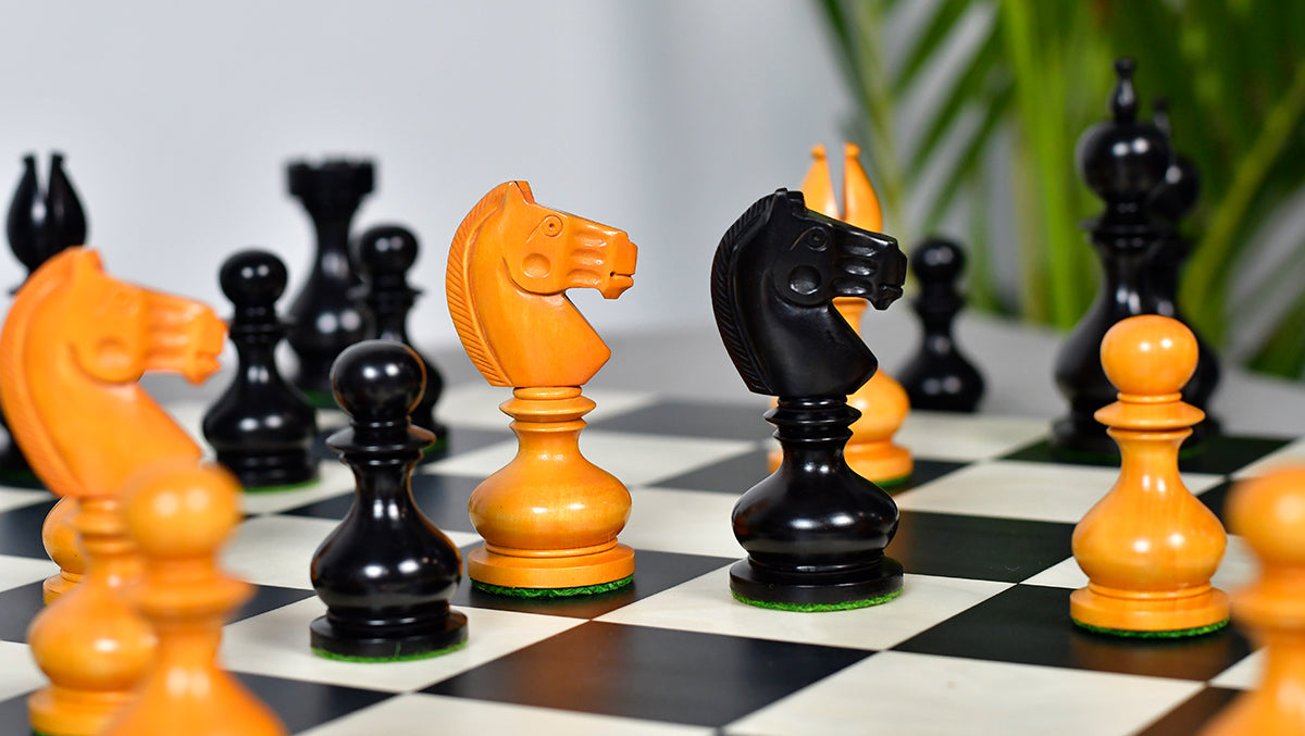 Antique Dublin Calvert Chess Pieces in Ebonized & Antiqued Boxwood 4.1" King - 850 Grams