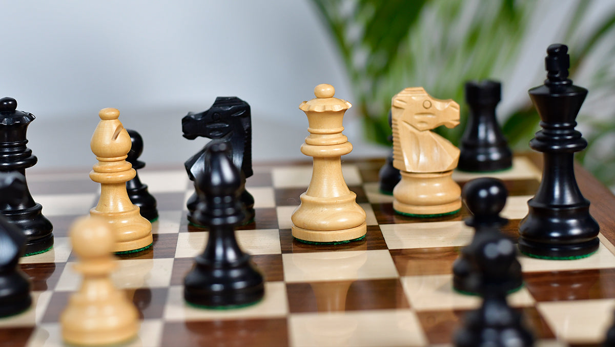 French Lardy Exclusive Wooden Chess Pieces – Handcrafted Ebonized & Boxwood | 3" King with Extra Queen