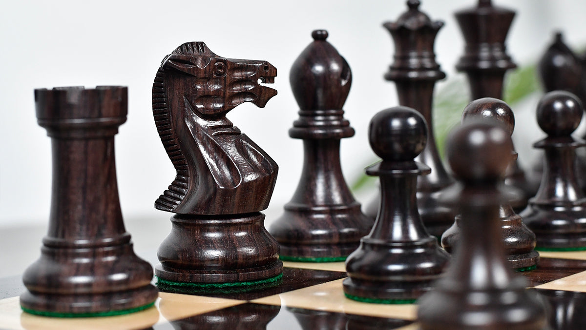 Pro Staunton Series Tournament Weighted Chess Pieces in Indian Rosewood and Boxwood - 3.8" King