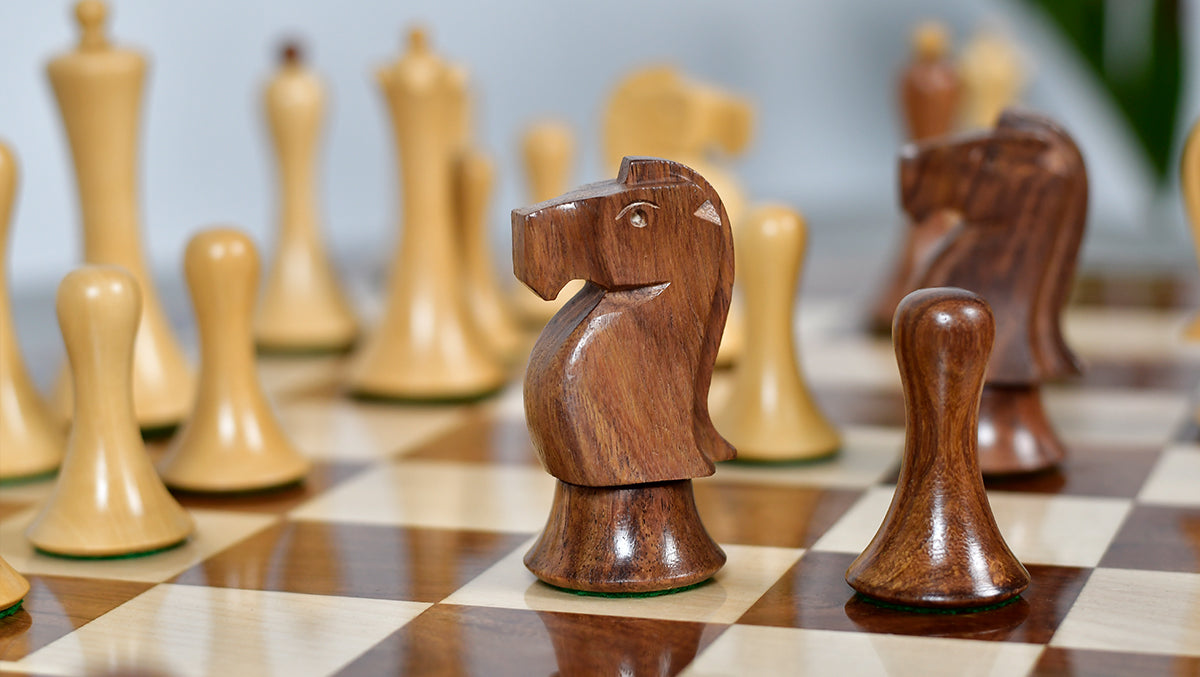 Minimalist Soviet-Style Chess Pieces In Sheesham & Boxwood - 3.7” King