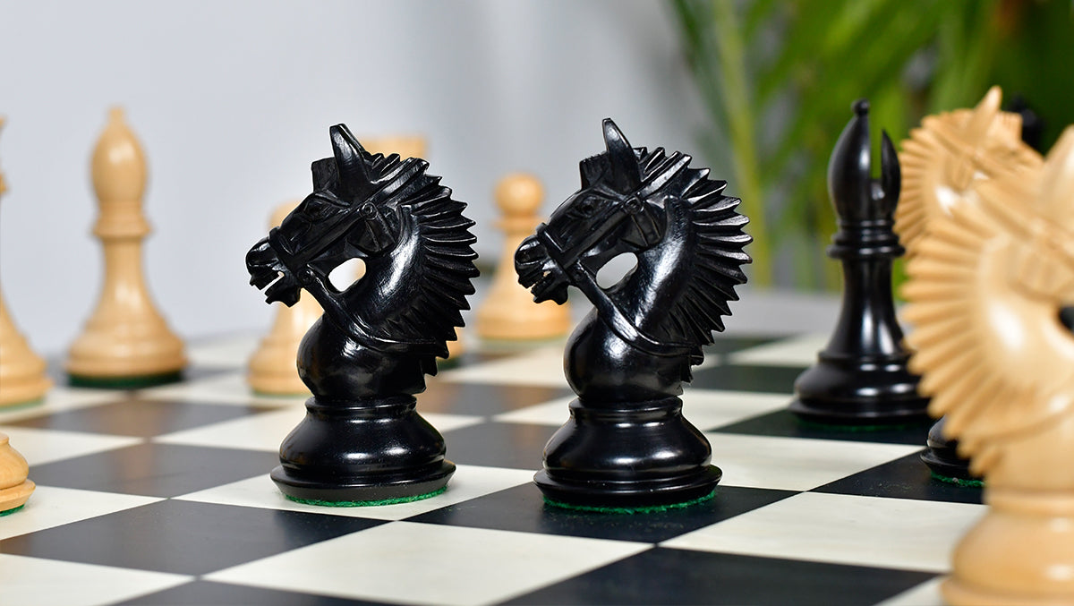 The American Bridle Triple-Weighted Chess Pieces with Extra Queen - Handcrafted in Ebony & Boxwood 4.2" King