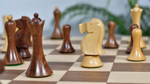 Combo Of Minimalist Soviet-Style Chess Pieces In Sheesham & Boxwood - 3.7” King With Minimalist Walnut Maple Wooden Chess Board Matte Finish