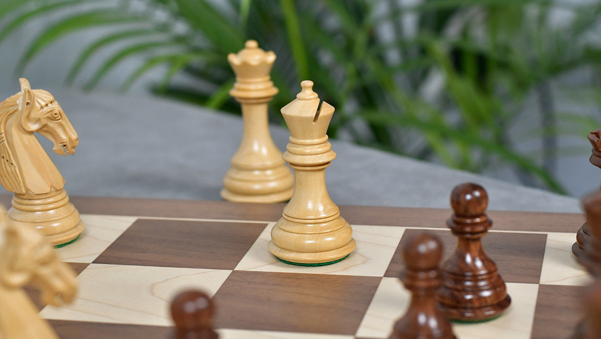 3.8" New Columbian Staunton Series Chess Pieces in Sheesham Wood & Boxwood - 1100 grams