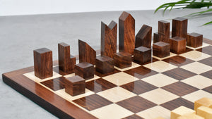 1966 F. Lanier Graham Chess Pieces - Minimalist Design in Sheesham & Boxwood - 2.79" King