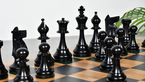 Combo Of The 1973 Philippines Repro International Tournament Chess Pieces in 4.2 Inch King Ebonized & Distressed Antique With Wooden Black Dyed Poplar Olive Chess Board