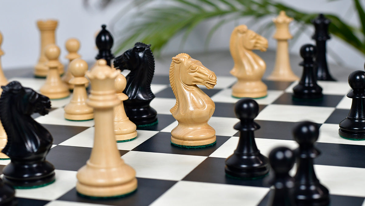 GM Blitz Edition Staunton Series Chess Pieces in Ebony Wood & Natural Boxwood - 3.75" King