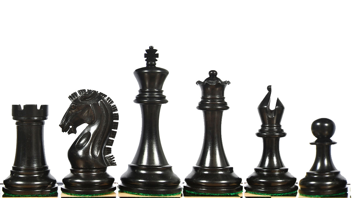 The Craftsman Knight Staunton Chess Pieces in Ebonized Wood & Boxwood - 3.9" King