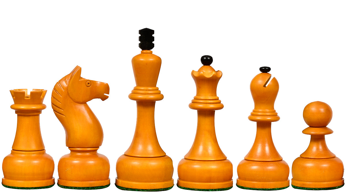 The 1961 Soviet Championship Weighted Wooden Chess Pieces in Ebonized Wood & Antique Box Wood - 4” King