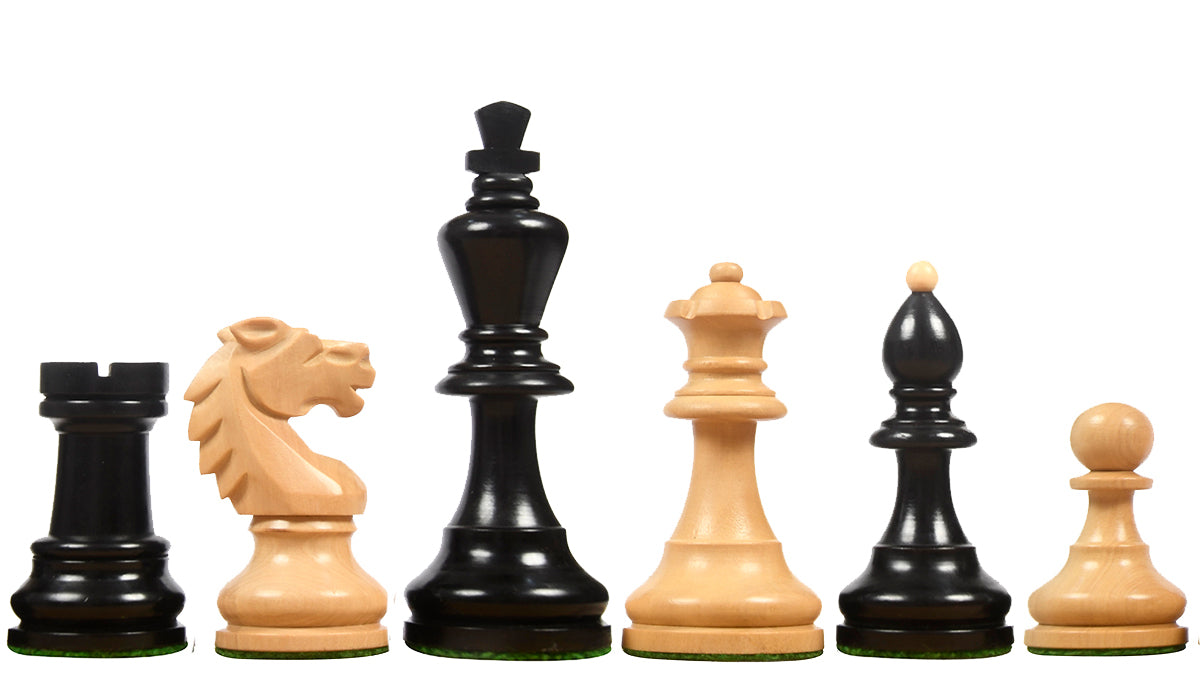 Reproduced Vintage 1950's Circa Bohemia Staunton Series German Chess Pieces in Ebonized Boxwood & Natural Boxwood - 3.89" King