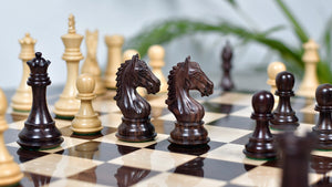Derby Knight Staunton Weighted Chess Pieces in Rosewood & Boxwood - 4.1" King