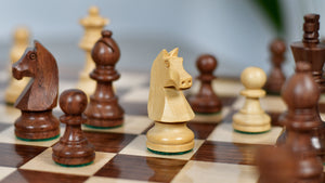 German Knight Tournament Series Staunton Chess Pieces in Sheesham & Box Wood - 3" King - Best Seller