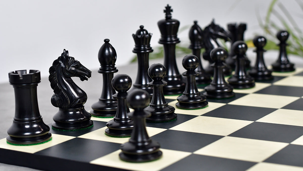 4.0'' The Ancient Indian Warrior Staunton Luxury Series Chess Pieces in Ebony / Antiqued Box Wood - 1660 Grams
