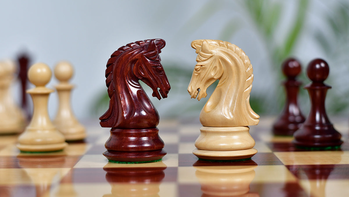 Combo Of 4.4 Inch Luxury Imperial Collector Series Artisan Chess Pieces Triple Weighted in Padauk Wood and Boxwood With Wooden Bud Rosewood / Maple Chess Board