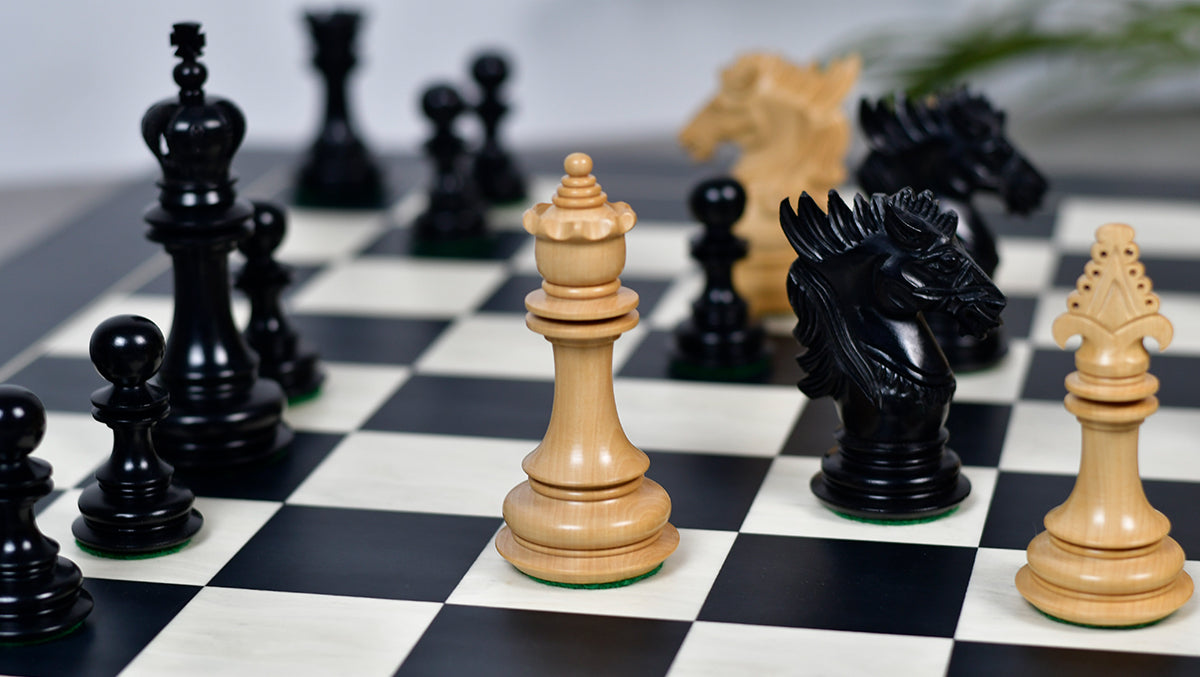 The Dragon Knight Series Wooden Chess Pieces Carved in Ebony / Boxwood - 4.7" King