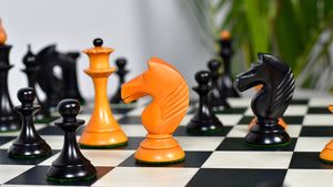 1950s' Soviet (Russian) Latvian Chess Pieces in Ebonized Boxwood / Antiqued Boxwood - 4.1" King Weight 1050 - grams